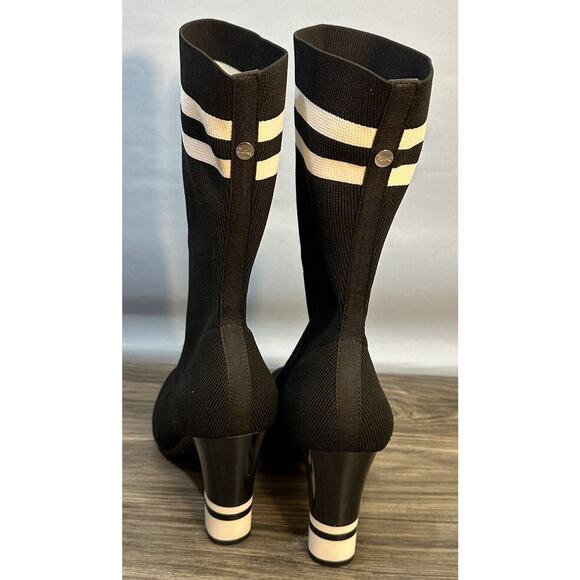Circus Sam Edelman Size 9 Black White Striped Heeled Sock Boots Emo Whimsigoth - Picture 3 of 10